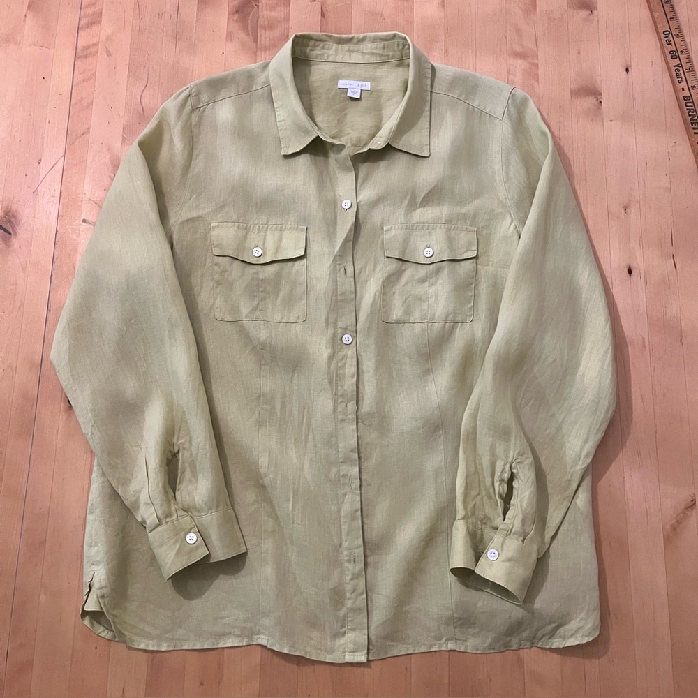 J. Jill Lime Green Button Down Linen Shirt